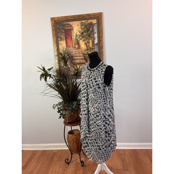 Adressing Woman Dress M Sleeveless Lined Zipper Back Overlay Shift Avant Garde - Picture 7 of 13